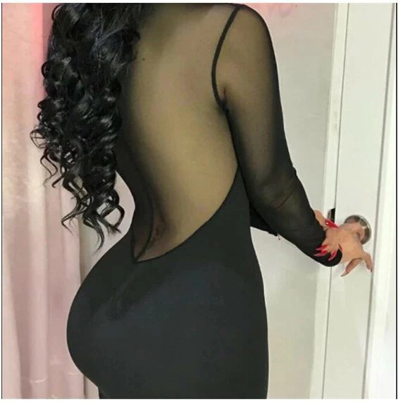 DEANWANGKT   Women's Collar Dress Long Sleeve Translucent Geometric Evening Dress Polyester Mini One-Piece Dress - Deanwangkt