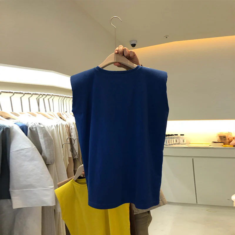 deanwangkt White Sleeveless T-shirt Women's Loose  Summer Fashion Camisole T-shirt Student Top Ins Polyester Pullover round Neck - Deanwangkt