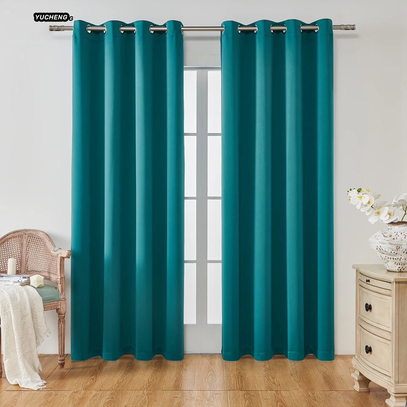 2PCS Holiday Daily Decoration Fabric Curtains, Grommet Top Solid Color Shading Curtain, Living Room Curtains, Bedroom Curtains, Office Home Decoration, Thermal Insulation Curtains - Deanwangkt