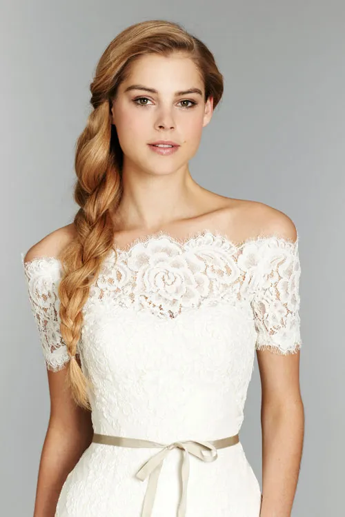 2015 Cheap Off Shoulder Lace Bolero Jacket Illusion Covered Button Jackets Bridal Shrug Bride Wraps Wedding Dress Accessories Shawl - Deanwangkt