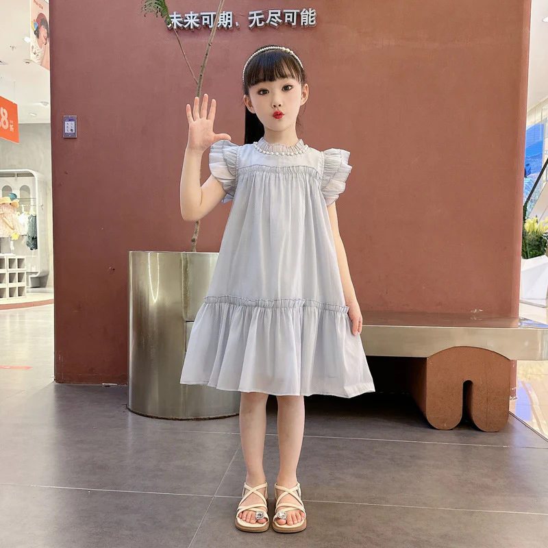 Girls' Dress Summer  Summer New Women's Older Kids' Vest Skirt Flounced Sleeve Girls' Fashionable Princess Dress Gauze Skirt - Deanwangkt