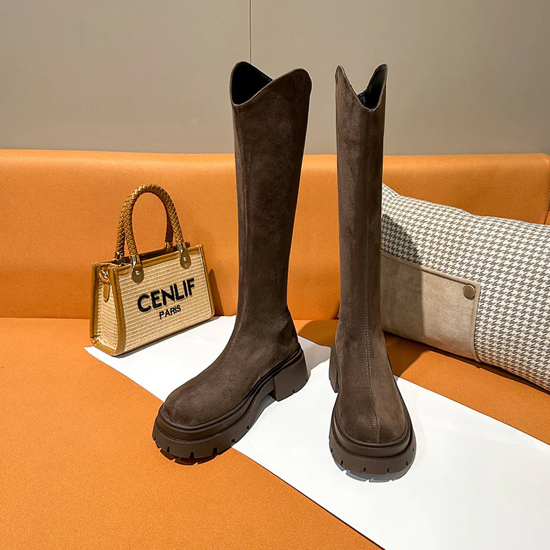 2025  Long boots women's thick legs autumn and winter big tube circumference long boots suede fat mm women's boots new fat sister widened boots - Deanwangkt