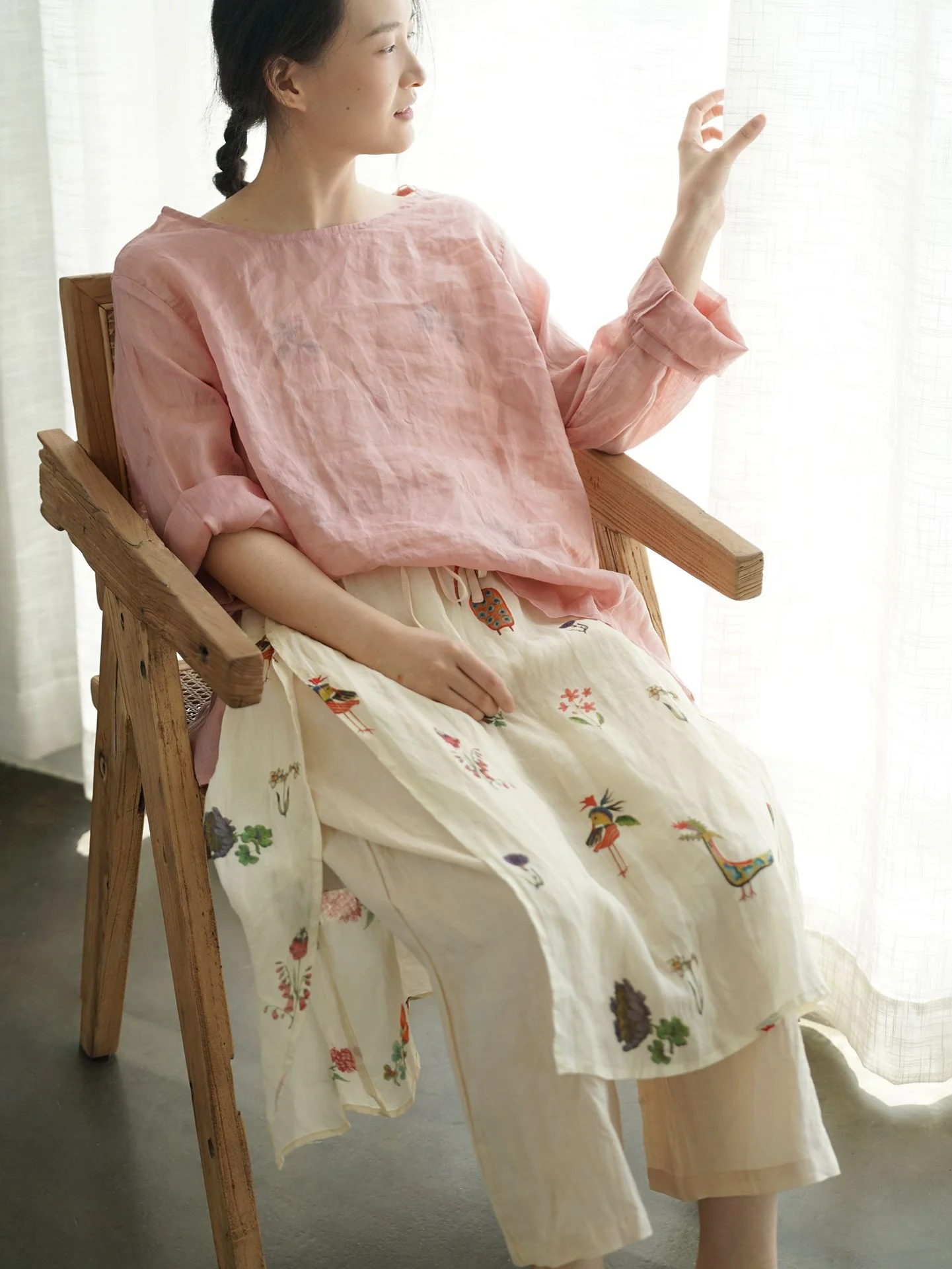 casual literary and artistic irregular printing ramie fisherman pants, retro personalized casual culottes K25160 - Deanwangkt