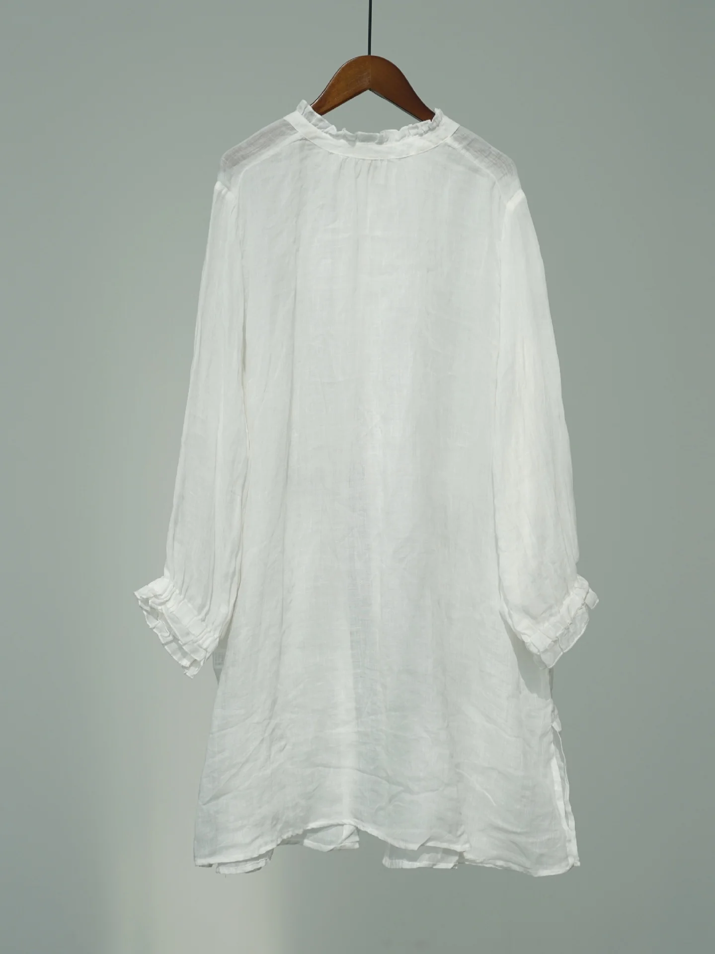 Original retro literary lace collar loose ramie long shirt, summer sunshade clear two wear cardigan W25050 - Deanwangkt