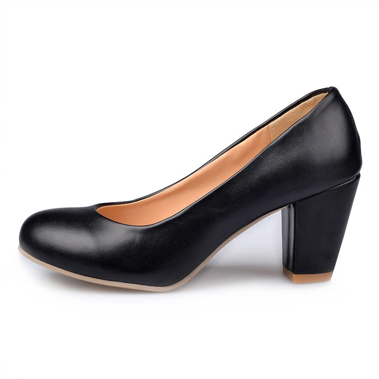 DEANWANGK  Yingmeier Cross-Border Chunky Heel High Heel Shoes round Toe Low-Cut plus Size 40-43 44 45 46 Size 47 Pumps Women's Shoes - Deanwangkt