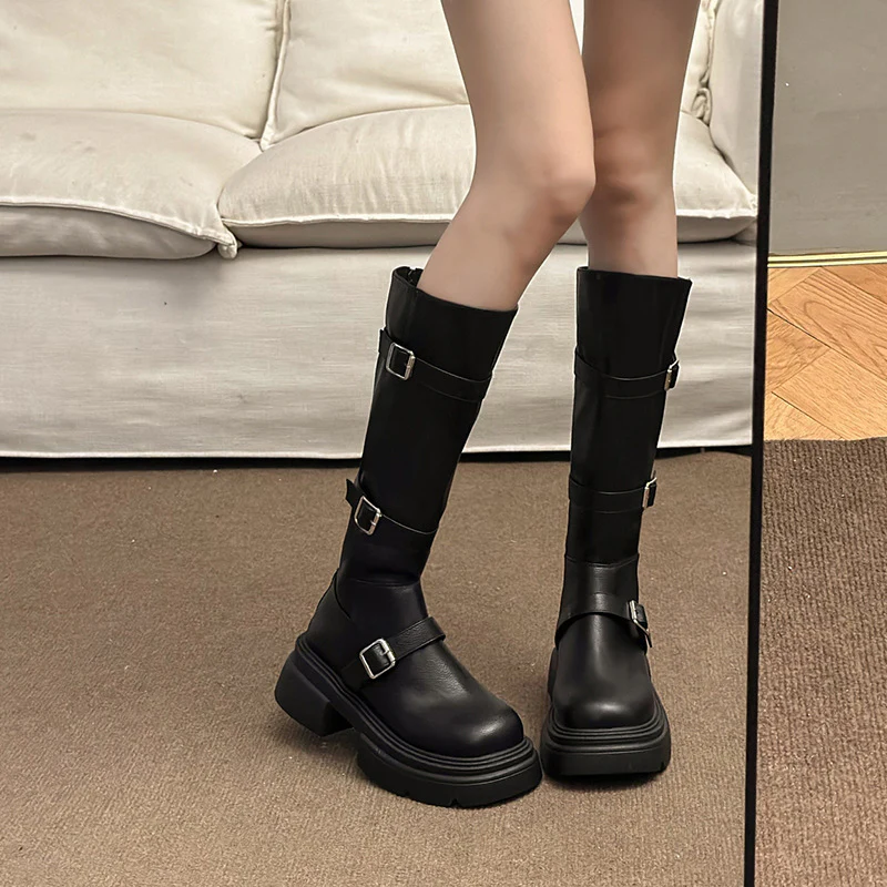 2025  Long boots women's autumn popular new thin boots small thick heel thick sole versatile but knee knight boots - Deanwangkt