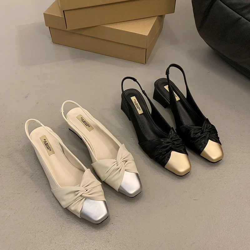 DEANWANGKT  Chunky Heel Square Toe Low-Cut Toe Cap Back Air Evening Sandals Women's New Chic Chanel-Style Women's Shoes for Summer - Deanwangkt