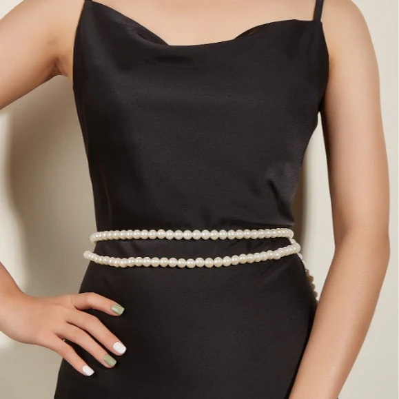 2025  2070 hot-selling new pearl handmade exquisite trend beautiful side pendulum chain double pearl waist chain body chain - Deanwangkt