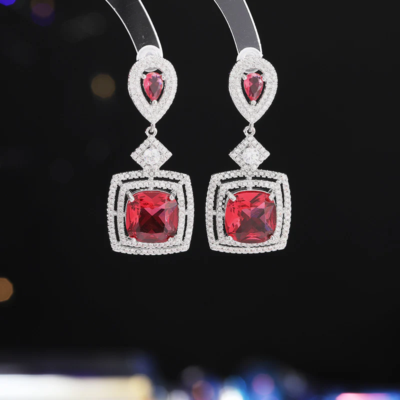 2025 Cross-border  geometric square earrings, copper inlaid zircon colored treasure long earrings, new 925 silver needle earrings wholesale - Deanwangkt