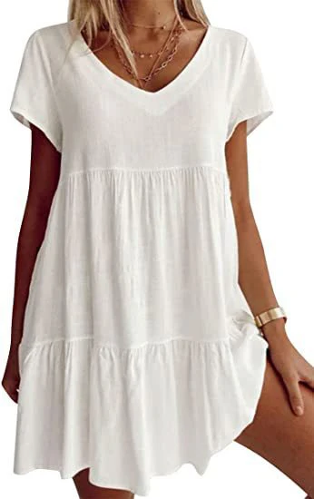 DEANWAQNGKT  2022 New Products in Stock Cross-Border European and American Women's Clothing  Popular Summer Loose Casual Short Sleeve Waist Dress - Deanwangkt