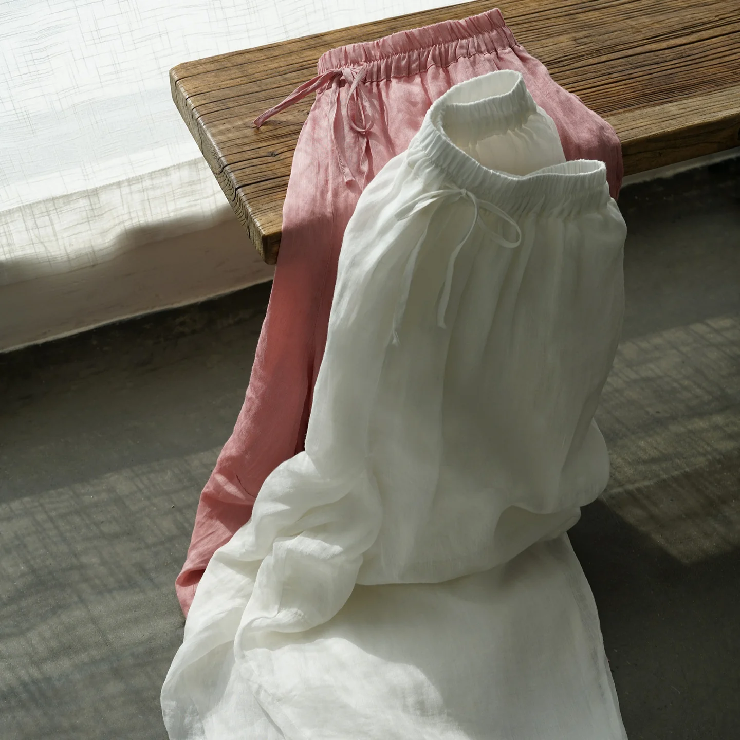 Original women's clothing literary and versatile thin ramie double-layer wide-leg pants, loose straight sunshade nine-point hemp pants W25049 - Deanwangkt