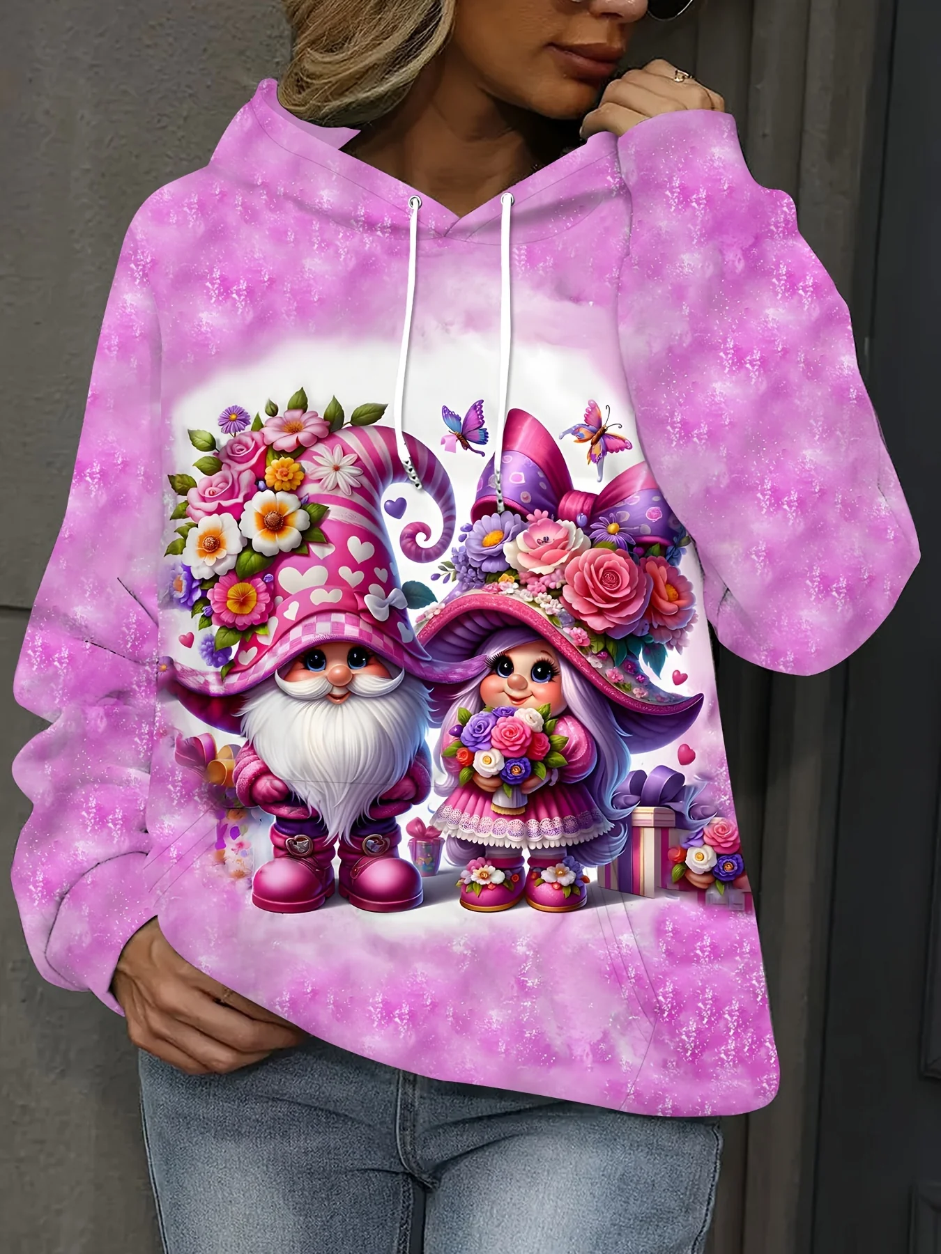 Women's Cute 3D Floral Fantasy Hoodie with Pocket - Polyester Blend Long Sleeve Pullover with Hood - Casual Knit Fabric Fashion Hooded Sweatshirt for All Seasons - Vivid Christmas Pattern Design - Deanwangkt