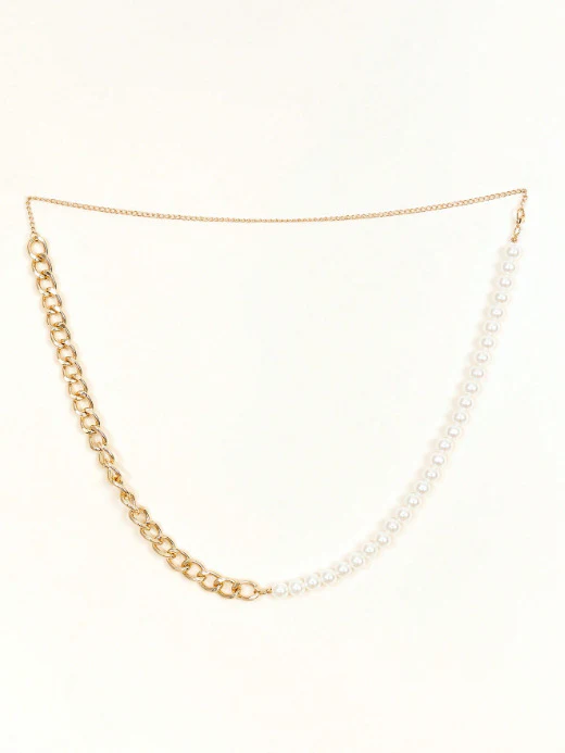 FB3404 2025 waist chain Popular trade simple personality pearl chain metal chain combination waist chain body chain - Deanwangkt