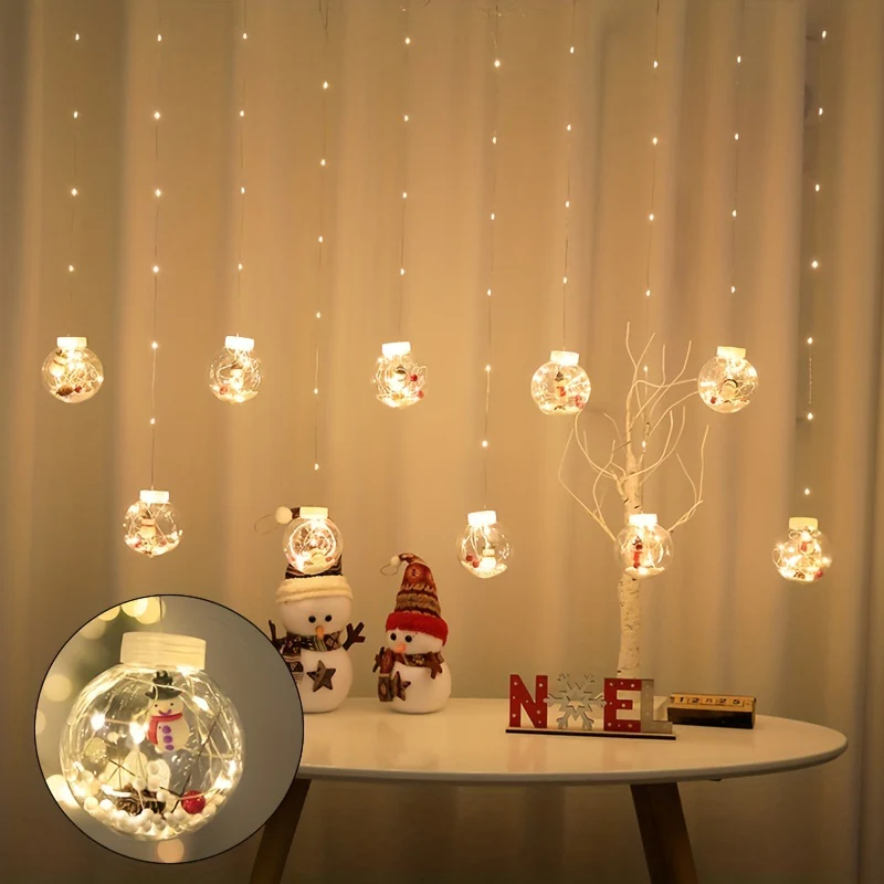 Warm & Festive USB-Powered LED Curtain Lights: Santa & Snowman Designs with Yellow Blinking Effect - Ideal for All Holidays - Deanwangkt