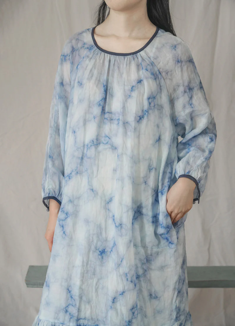 design literary and artistic smudged ramie fishtail dress, retro niche lace-up atmosphere long dress L22187 - Deanwangkt