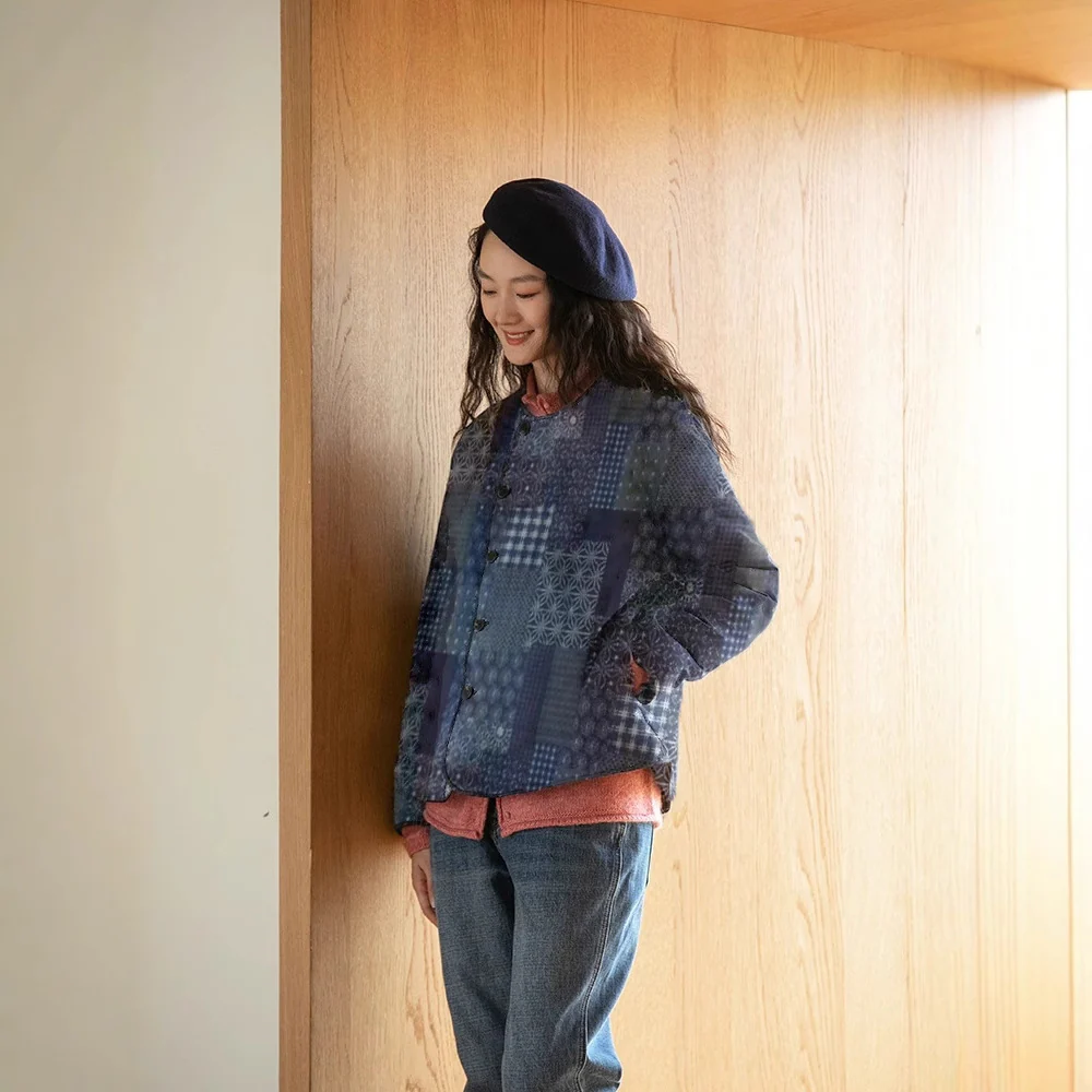 Original cotton-blend printed cotton-padded jacket for women, retro ethnic style design sense cotton-padded jacket short top B1132 - Deanwangkt