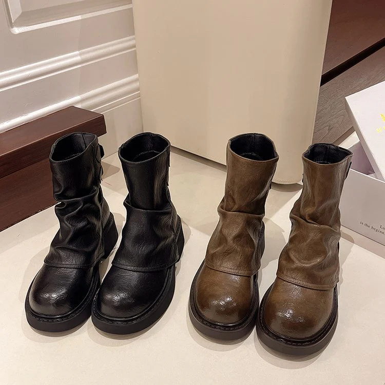 2025  short boots women's autumn and winter round head thick heel versatile women's high heel high temperament Martin boots women - Deanwangkt