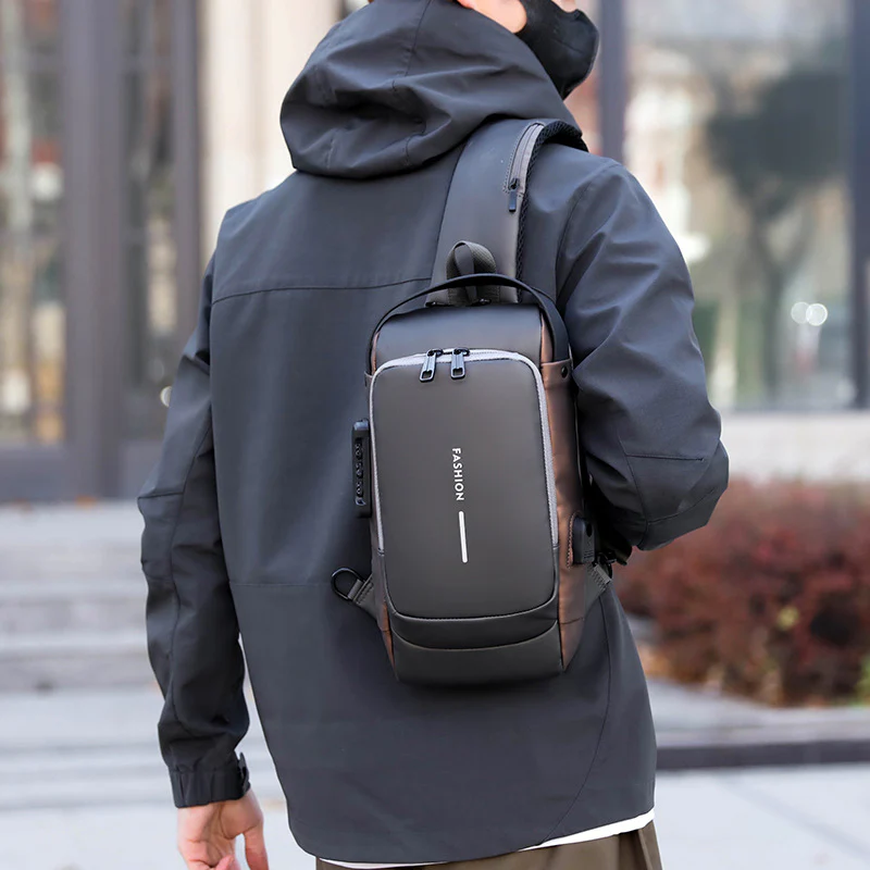 deanwangkt Cross-Border Men's Chest Bag Password Lock Anti-Theft Motorcycle Bag Waterproof Men's Shoulder Messenger Bag Business Casual Backpack - Deanwangkt
