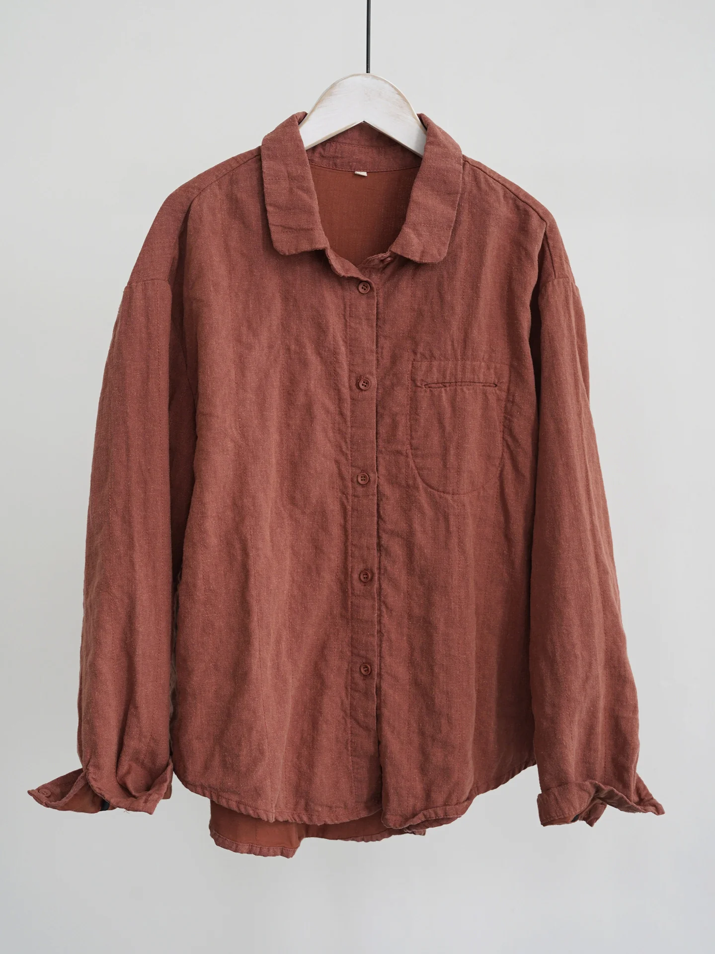 casual retro old thickened cotton and linen double-layer shirt, women's lapel long-sleeved top jacket W24304 - Deanwangkt