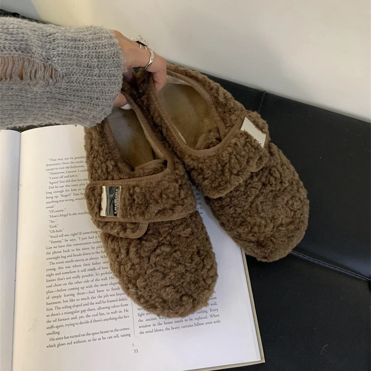 2025  niche metal buckle wool shoes women's autumn and winter outer wear velvet warm soft sole Velcro casual single shoes - Deanwangkt