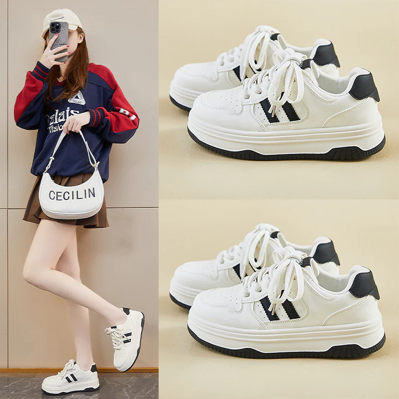 2025 spring little white shoes new Korean version ins female students platform heightening sports board shoes casual shoes XW-318 - Deanwangkt