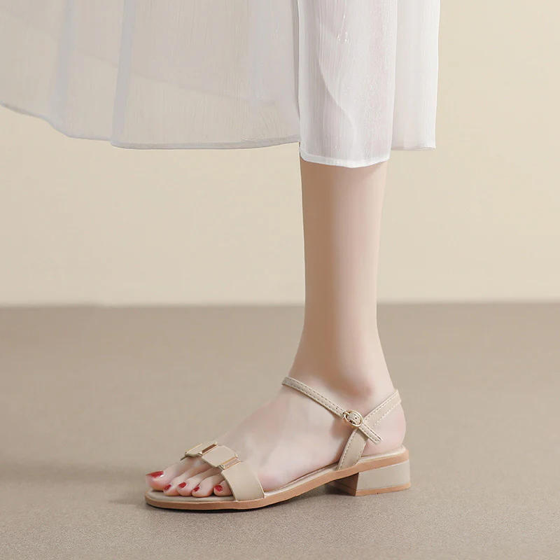 DEANWANGKT  Women's One-Strap Sandals Summer  This Year's New Fairy Style Mid Heel Chunky Heel Dress Gentle Student Roman Shoes - Deanwangkt