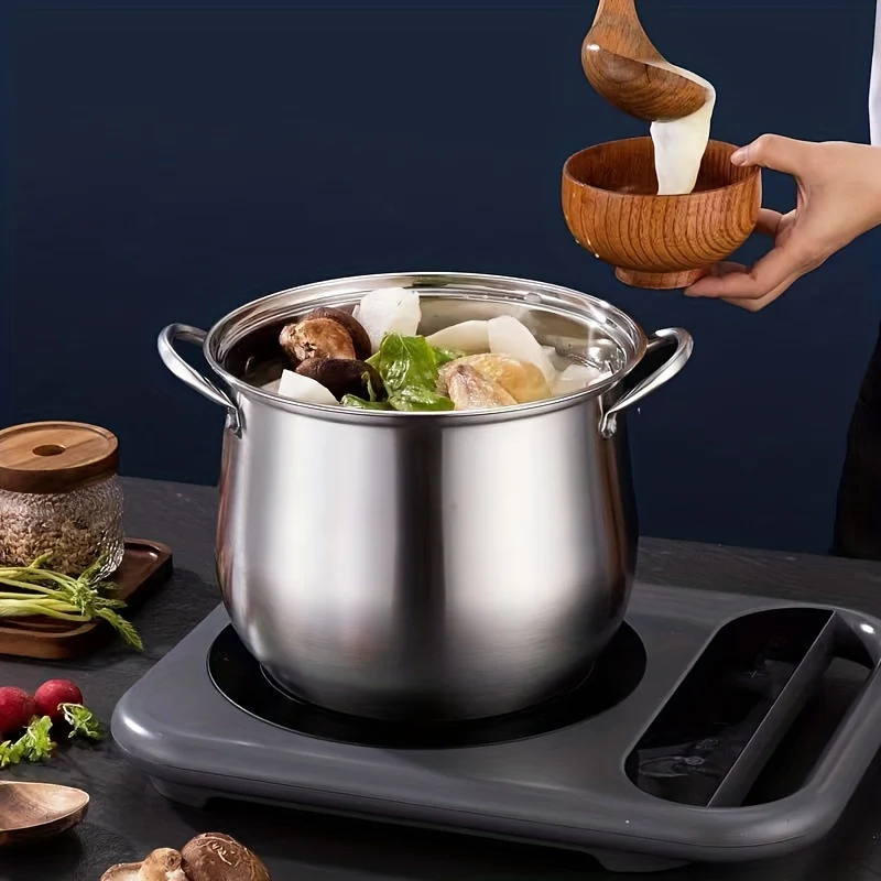 1pc Extra Large Stainless Steel Stock Pot - Perfect for Hearty Soups & Stews, Durable & Effortless Clean - Your Indispensable Kitchen Companion - Deanwangkt