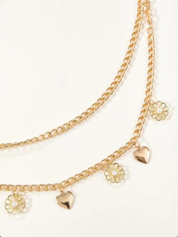 2025  FB3317  waist chain hollow flower alloy peach heart ball pendant side pendulum chain fringed waist chain - Deanwangkt