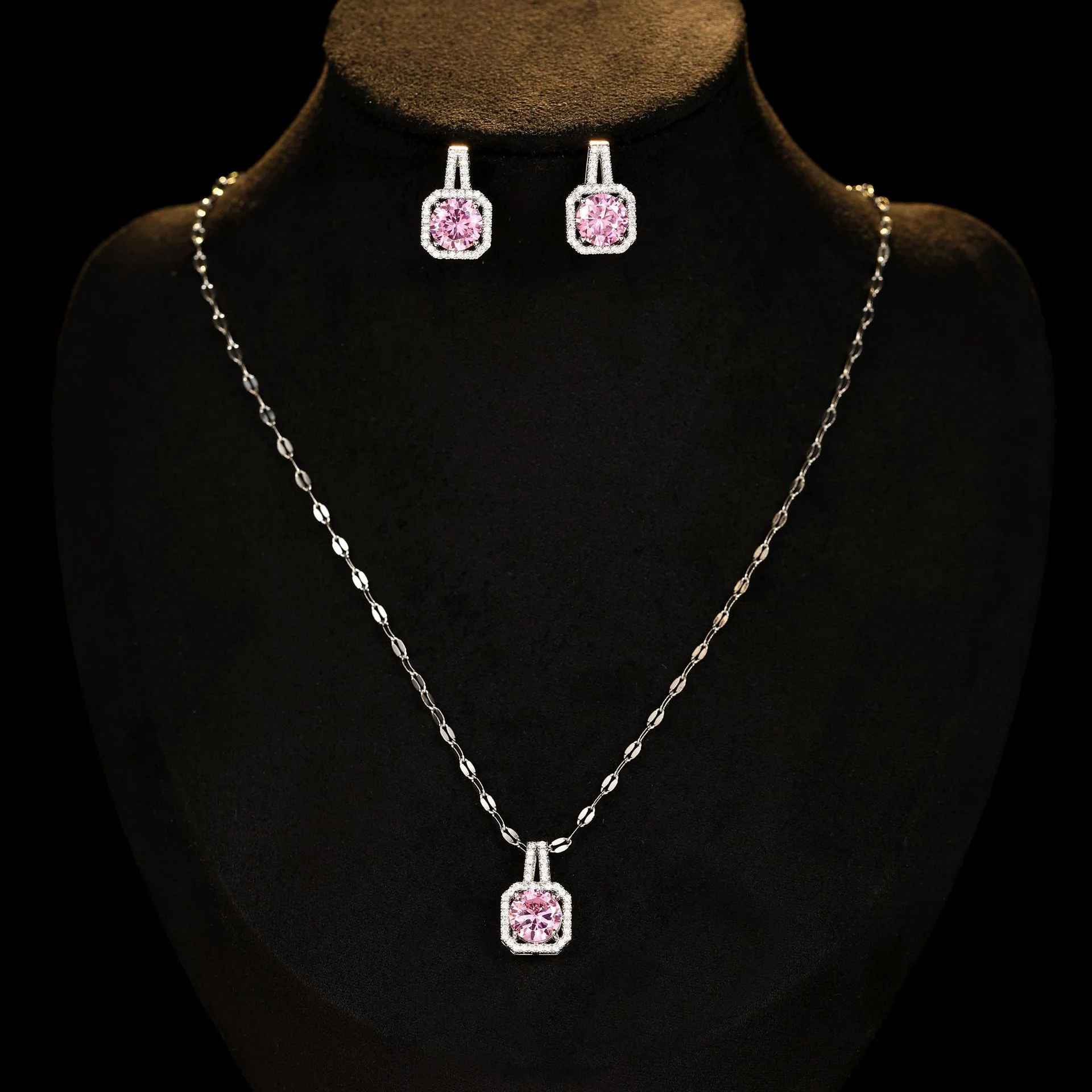 2025 High-end square zircon necklace, earrings, jewelry set, light luxury niche design, exquisite collarbone chain woman - Deanwangkt