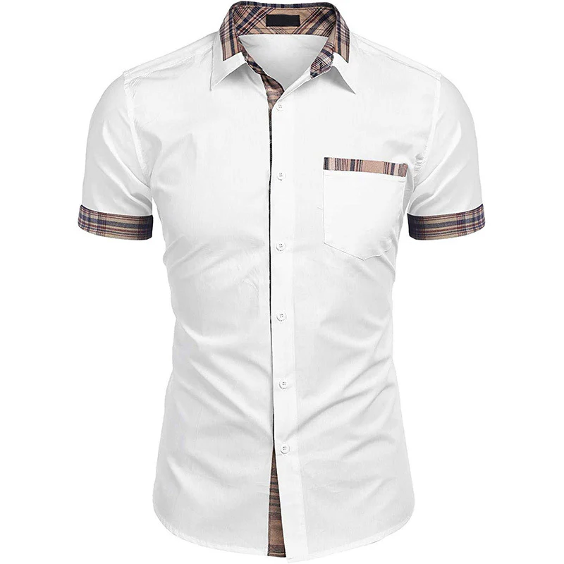 DEANWANGKT 2025 Short-sleeved shirt summer  men's business high-end shirt pure cotton plaid long-sleeved men's clothing handsome casual versatile - Deanwangkt