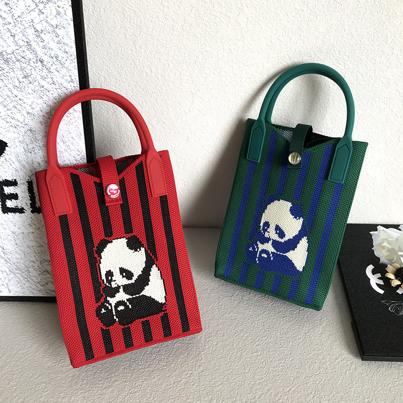Korean Style New Niche Panda Shoulder Crossbody Phone Bag Knitted Bag Handbag Personal Leisure Women's Fashion - Deanwangkt