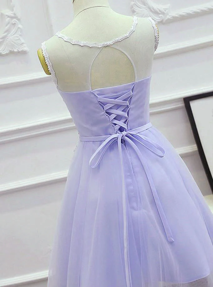 Solvbao Lovely Tulle Round Neckline Applique Purple Party Dress, Lavender Homecoming Dress - Deanwangkt