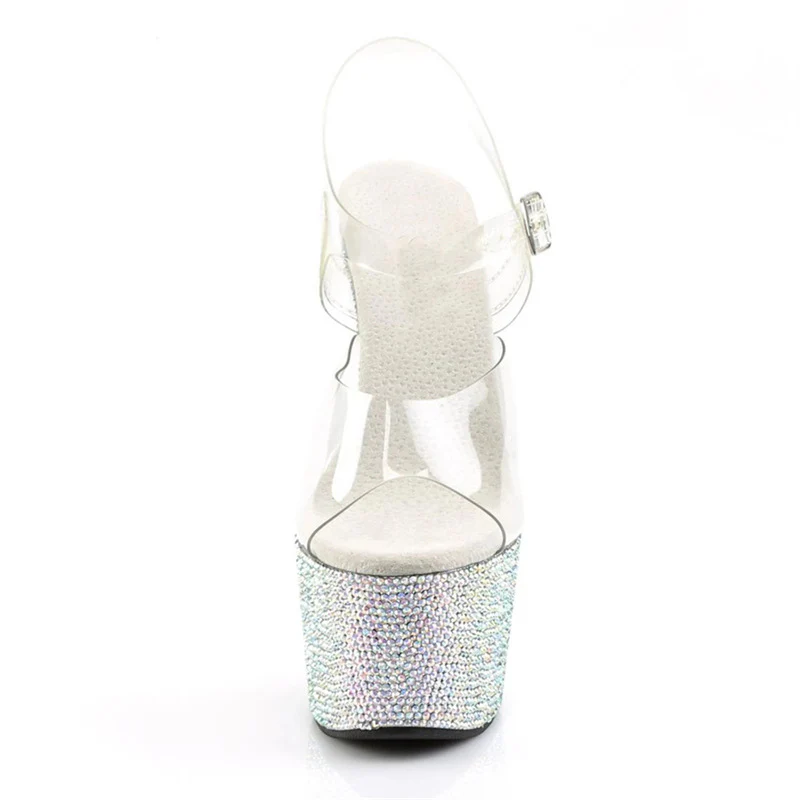 DEANWANGKT  Rhinestones Strap Flash Summer in Stock Waterproof Platform Fashion Transparent Black Super High Heel 17cm Fashion Breathable Shoes - Deanwangkt
