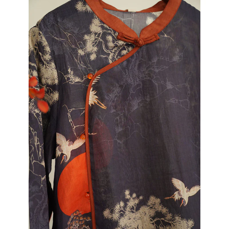 summer new season literary and retro national style single-layer dress Songhe Chaoyang loose improved cheongsam skirt women - Deanwangkt