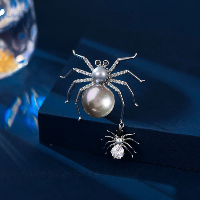 2025 Niche personality new insect animal corsage fixed clothes pin trendy creative design pearl spider brooch - Deanwangkt