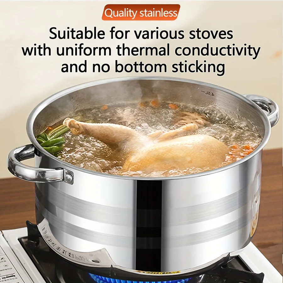 10pcs set of stainless steel pots, specifications are 6.69/7.68/8.54/9.33/10.04inch, stainless steel cooking pot, 5 pots + 5 pot lids, suitable for induction cookers and gas stoves, stainless steel double handle with lid, deep soup pot, suitable for - Deanwangkt