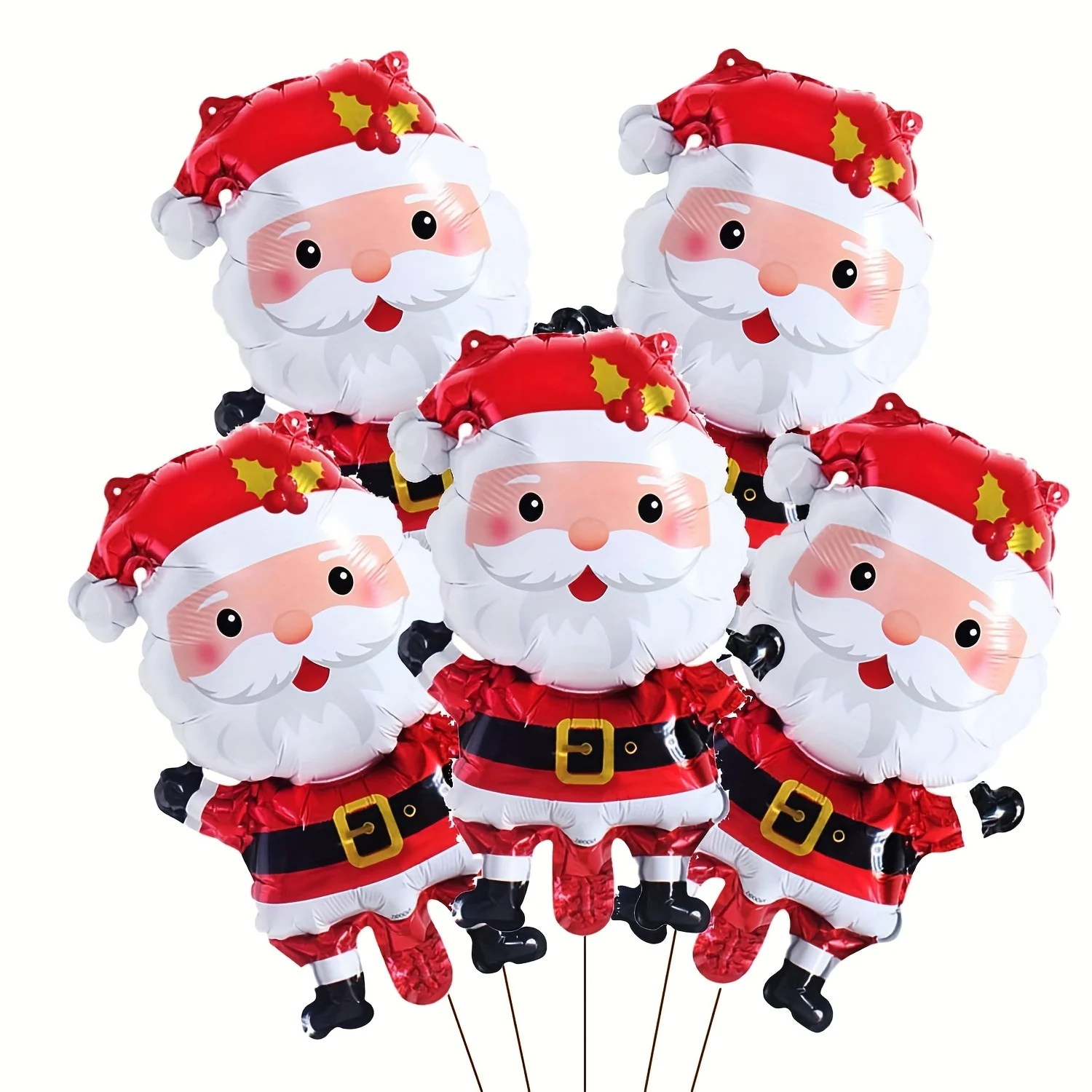 5pcs Santa Claus Foil Balloons with Golden Belt - Perfect for Christmas & New Year Celebrations, Self-Sealing Aluminum Film Party Decor - Deanwangkt