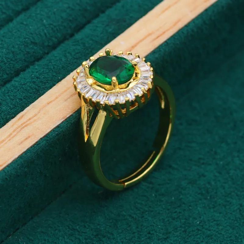 Stud Earrings + Ring + Necklace + Bracelet Elegant Jewelry Set 18k Gold Plated Inlaid Emerald Stone Wedding Jewelry Gifts For Eid - Deanwangkt