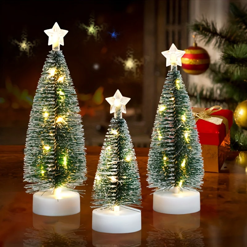 1set 3pcs Large Medium Small Simulation Christmas Tree, Led Copper Wire Light Tree, Christmas Holiday Decorations, Scenery Arrangement Accessories, Holiday Lighting, Small Ornaments For Indoor Home, Cedar, 2 Sections Number 7 Battery (Not Included) - Deanwangkt