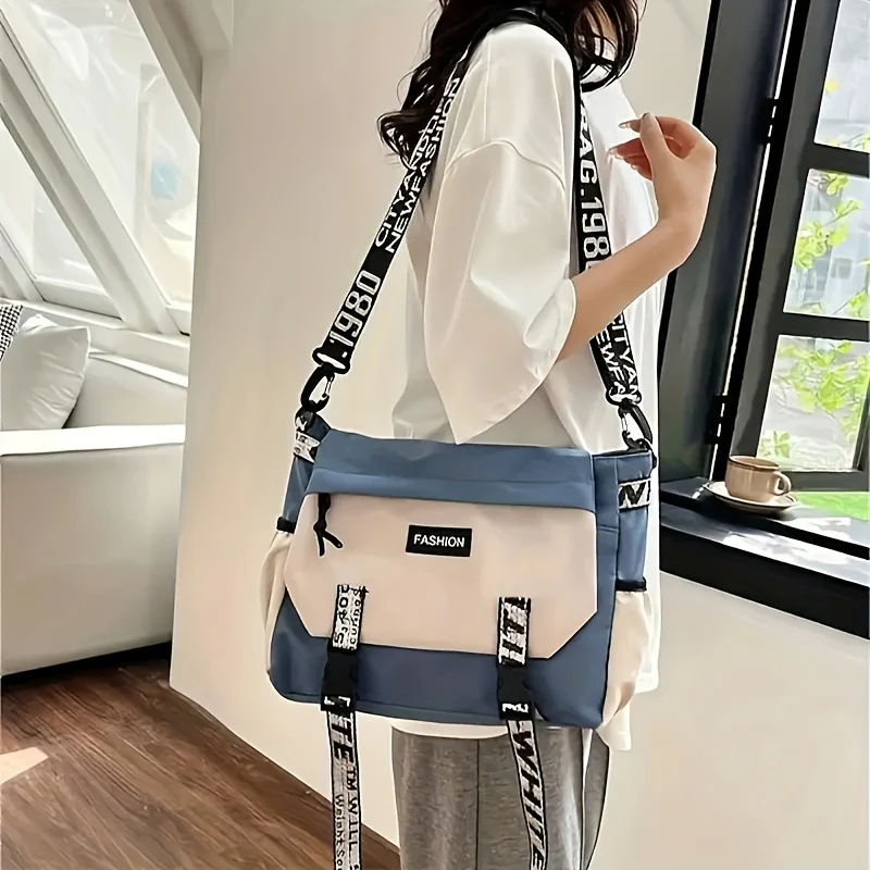Fashionable Graphic Crossbody Bag with Adjustable Strap - Zipper Closure, Polyester Lining, Foldable Design - Preppy Urban Style Messenger Bag for School and Daily Use - Deanwangkt