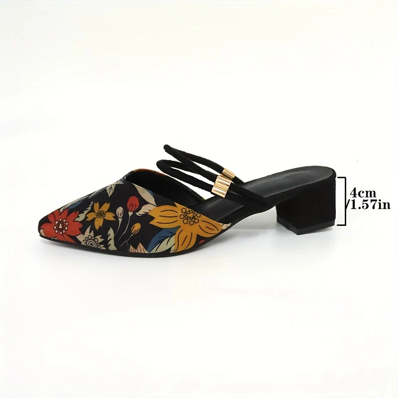 deanwangkt  Women's Flower Pattern Chunky Heels, Elegant Point Toe Dress Pumps, Fashion Two-way Wear Heels - Deanwangkt