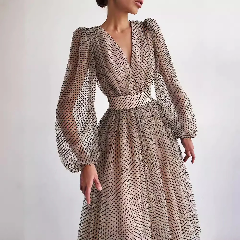 2021 spring and summer new 2025 Popular trade express,  temperament lady bubble sleeve polka dot pendulum dress - Deanwangkt