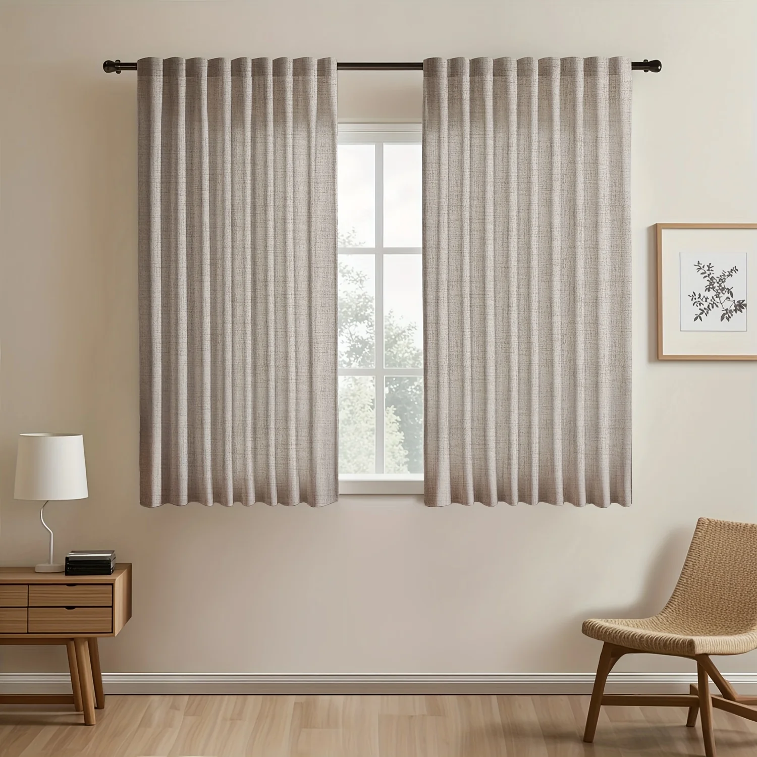 2pcs Contemporary Linen-Look Curtains - European Style, Light Filtering, UV Protection, Polyester Material, Solid Color, Machine Washable, for Living Room/Bedroom/Kitchen/Study, No Lining, Rod Pocket Hanging Type, Suitable for All Seasons - Deanwangkt