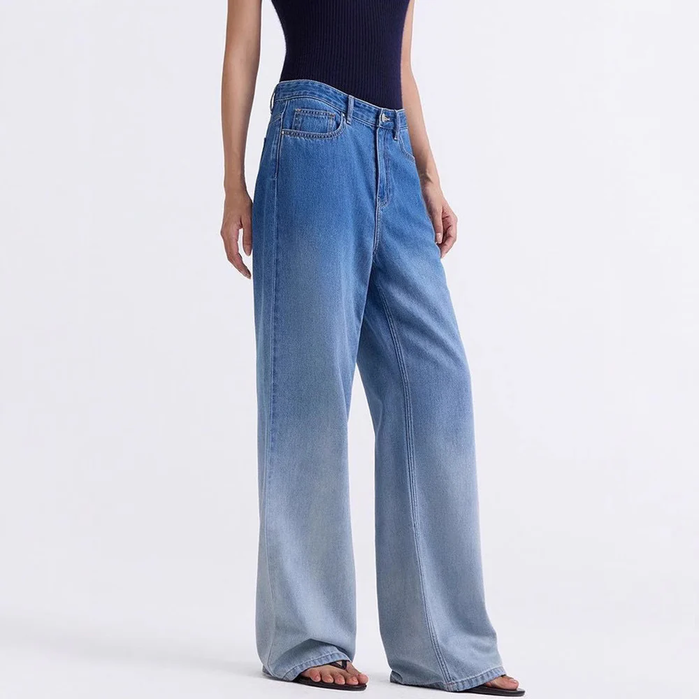 Siyuan light retro gradual change washed straight jeans women's summer new high waist comfortable loose and thin pants 9055 - Deanwangkt