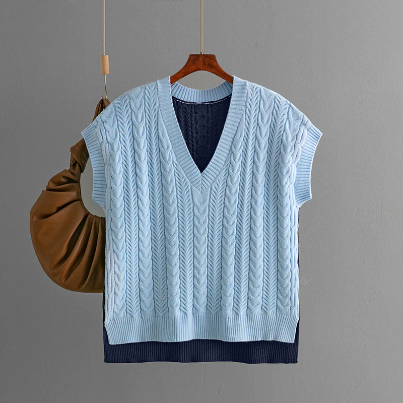 DEANWANGKT autumn and winter new sweaters 2025 knitted vest jumper V-neck vest sweater sleeveless top women - Deanwangkt