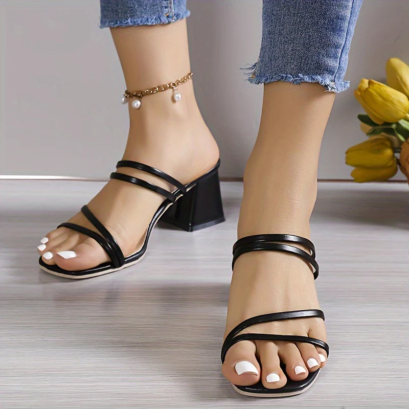 deanwangkt  Elevate Your Summer Look: Chic & Comfortable Women's Square Toe Block Heel Sandals - Versatile Slip-On Style - Deanwangkt