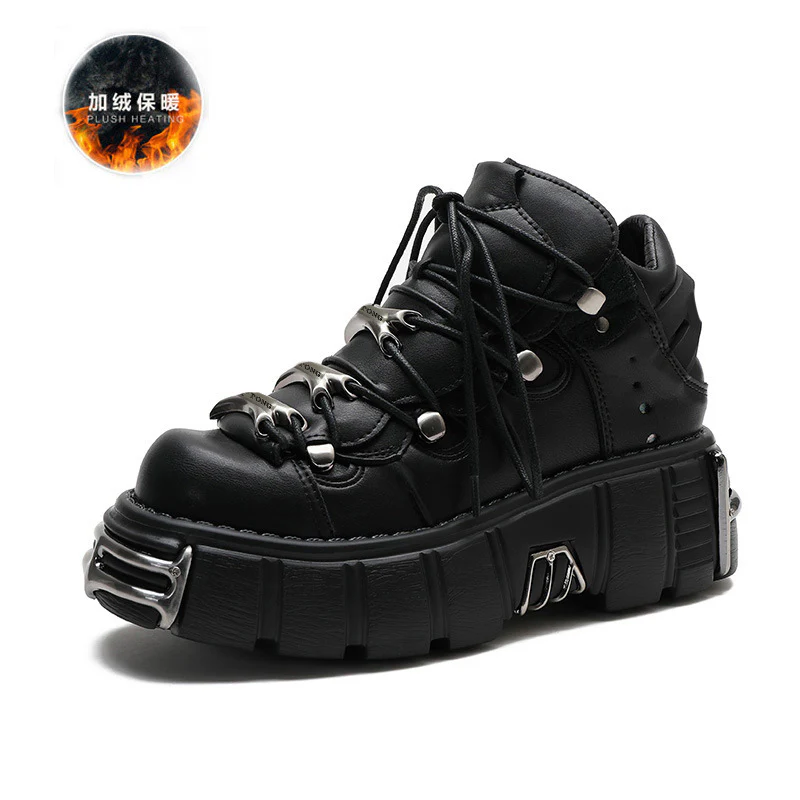 Spring New Heavy Metal Platform High-Top Shoes Women's Punk Style Small Leather Shoes Gothic Dark Motorcycle Boots Tide Wholesale - Deanwangkt