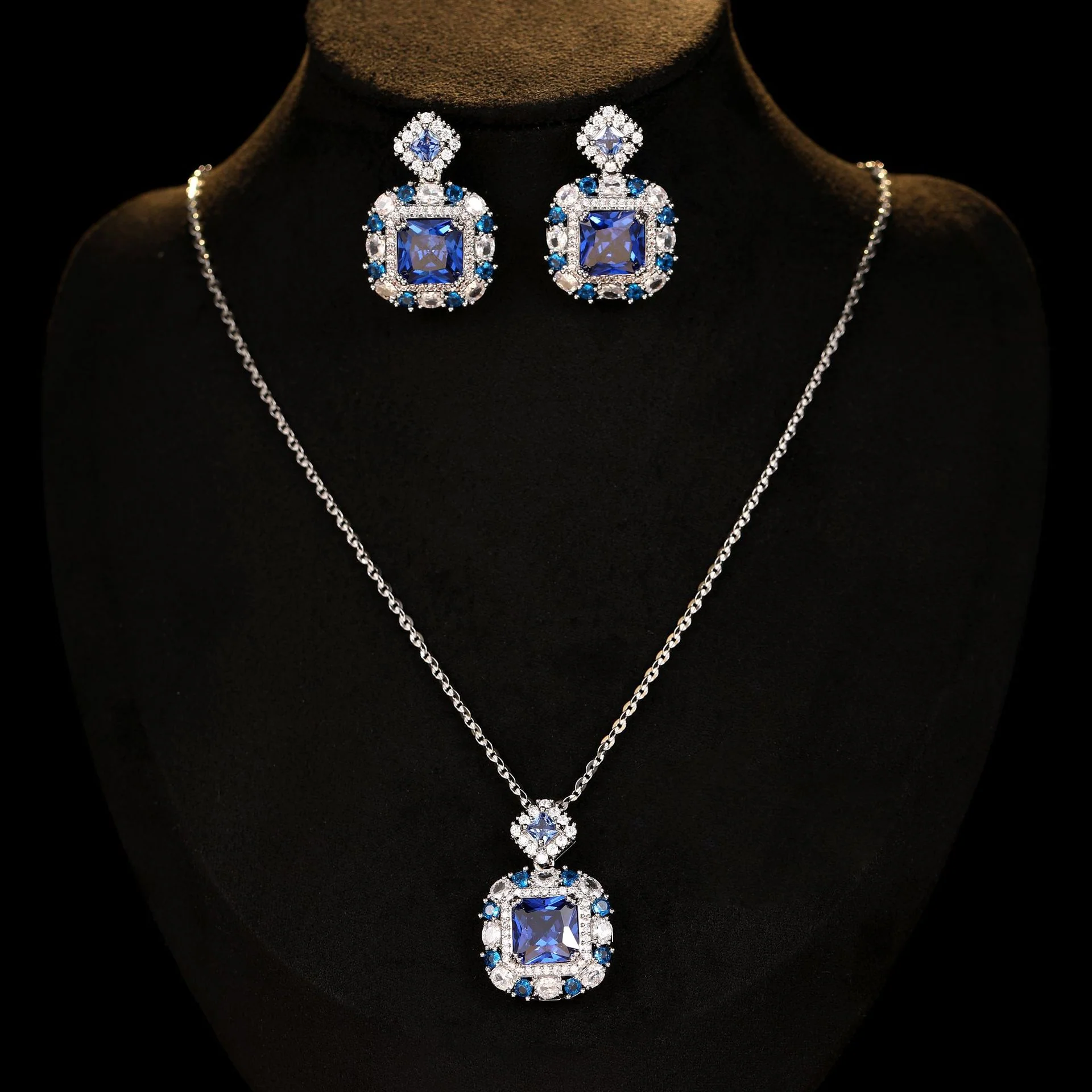 2025 Light luxury high-end jewelry zircon set, perfume bottle necklace, earrings, women's colorful jewelry, bridal dinner accessories - Deanwangkt