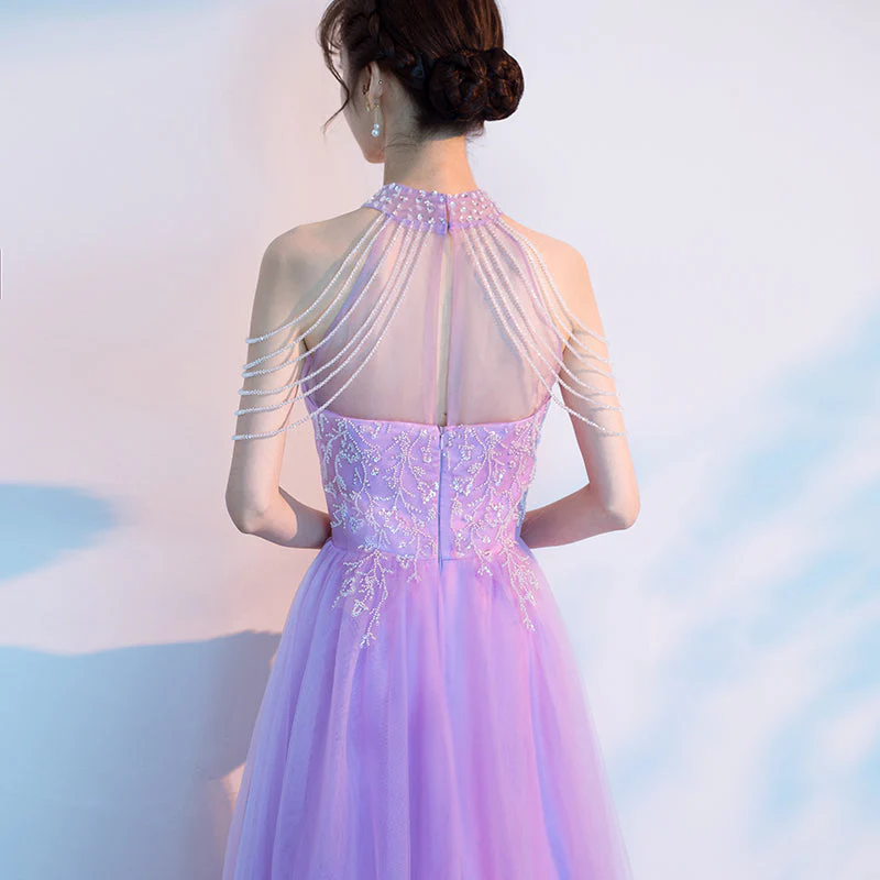 Solvbao Purple Tulle Beaded Floor Length A-line Prom Dress, Long Evening Dress Party Dress - Deanwangkt
