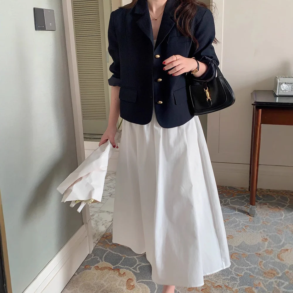 Siyuan [A-word fluffy skirt] loose casual versatile elastic waist silhouette high waist pleated skirt 8259 - Deanwangkt